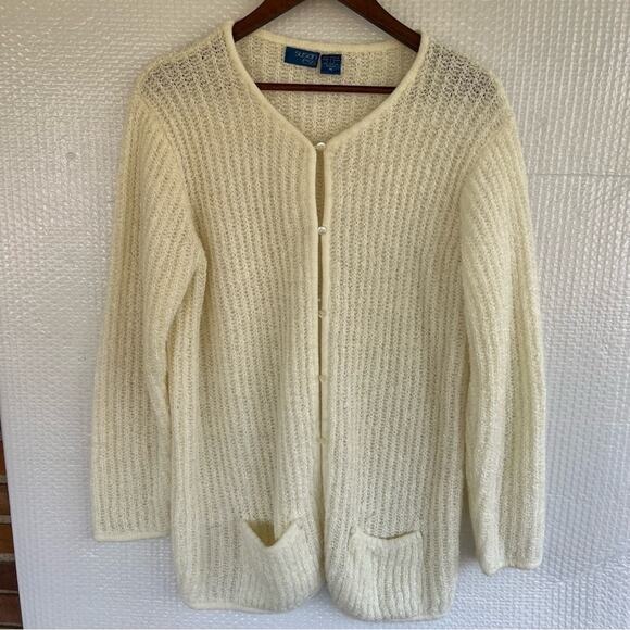 Tunic length button down cardigan.  Pearl buttons. front pockets szM Susan Ess - Picture 1 of 10